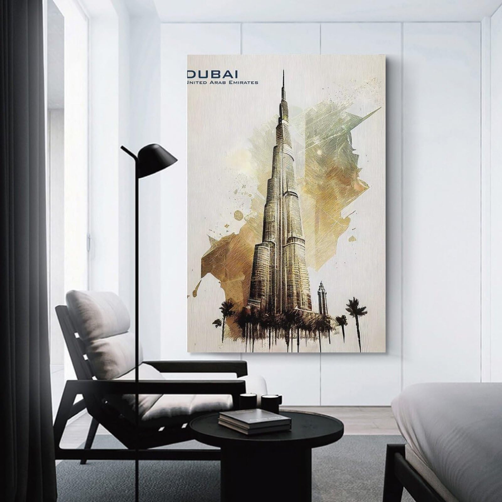 Junmoney Dubai Skyline Poster Art Decorative Wall Artwork 12x18inch(30x45cm), for Home Lounge, Bedroom Or Reading Nook, Modern Wall Decor for Cosy Interiors