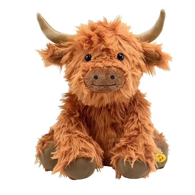 Music Highland Cow Stuffed Animal with Sound Farm Cow Toy with MooSound Soft Farm Animal Cattle Plushie Doll