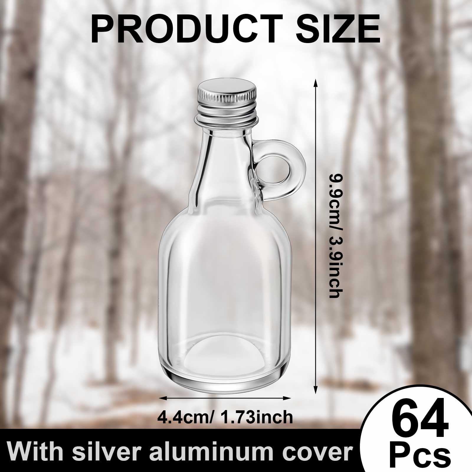 Suclain Mini-Sirupflaschen mit Aluminiumdeckel und Schlaufengriff, wiederverwendbar, Ahornsirup-Behälter, robuste Probenflaschen für Trank, Saft, Milch, Soße, Öl, 64 Stück
