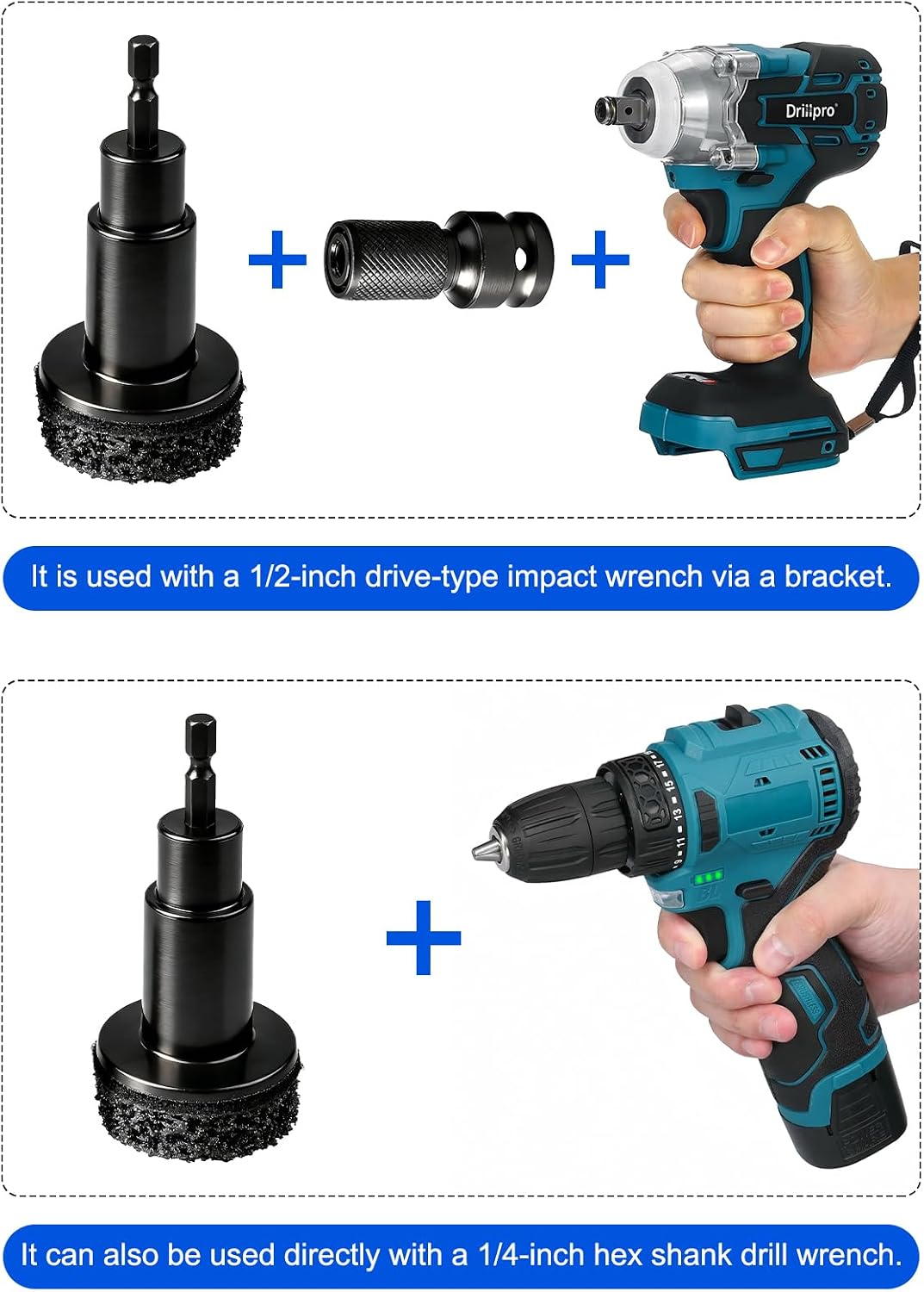 Wheel Hub Cleaning Tool, 3-Piece Kit | 10 Durable Pads, Effortless Rust Removal, Brake Rotors and Studs, 1/2" Drill or Impact Wrench Compatible