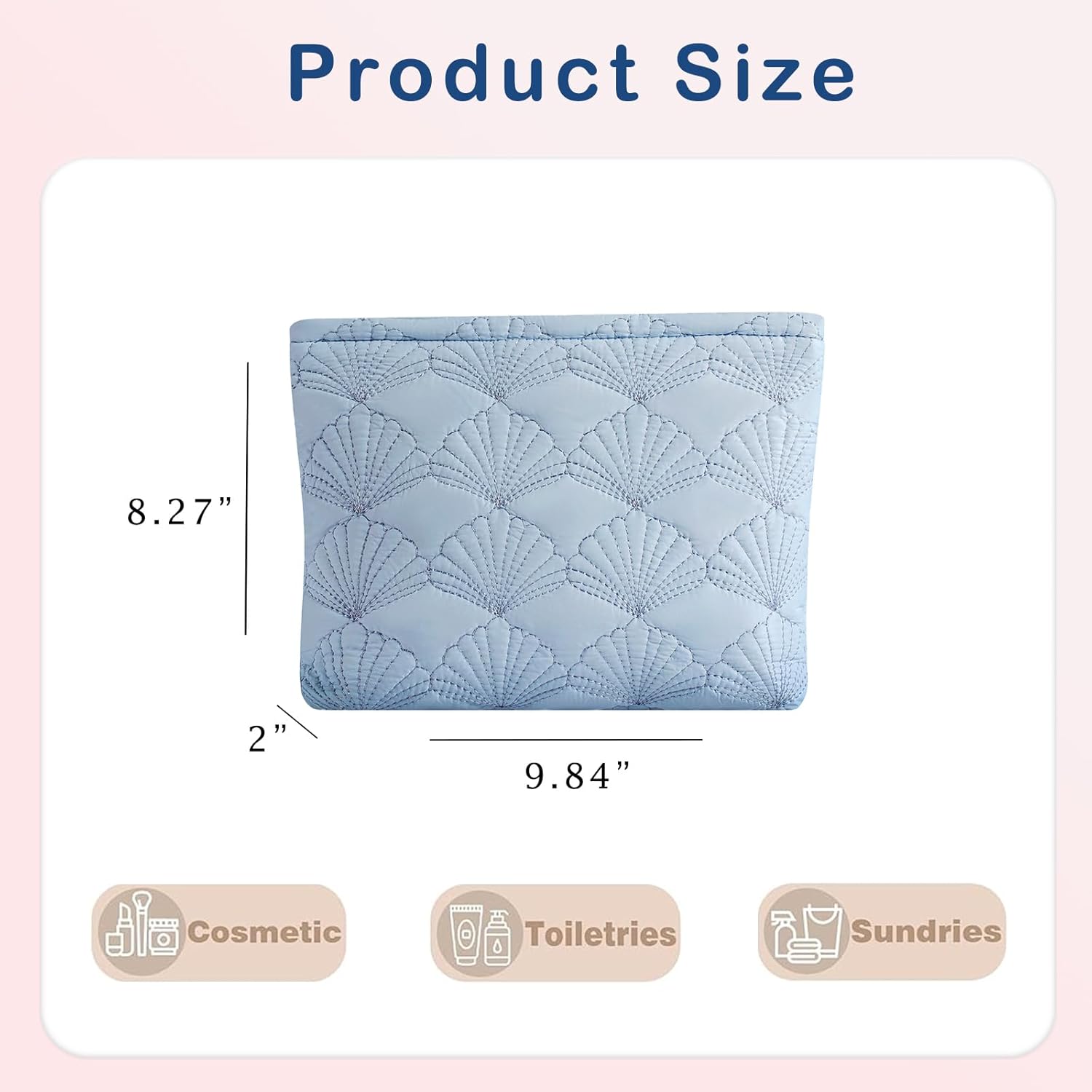 Quilted Cotton Coquette Makeup bag, Coastal Granddaughter Aesthetic Cosmetic Bag, Cute Seashell Portable Travel Toiletry Pouch (03Light Blue) - Image 2