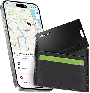 KeySmart SmartCard Lite Wallet Tracker Card, Compatible with Apple Find My App, Non-Rechargeable 2 Years Battery, Thin GPS Item Finder for Luggage Tag, Smart Bluetooth Tracking - Black, 1 Pack