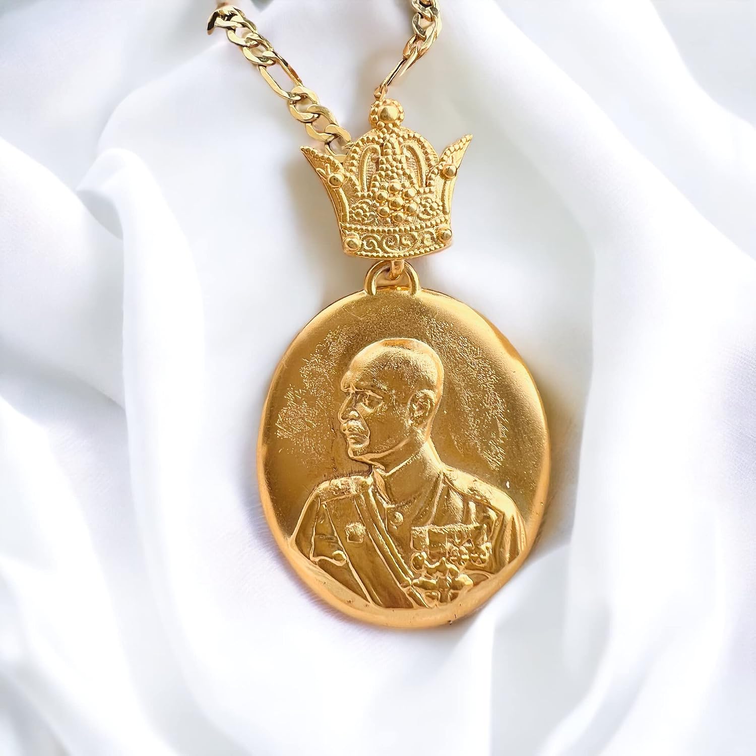 22K Gold plated 925 silver Reza Shah Pahlavi the Great King of Kings Taj Crown pendant Necklace,Persia Pahlavi Shah,Persian jewellery gift Iran