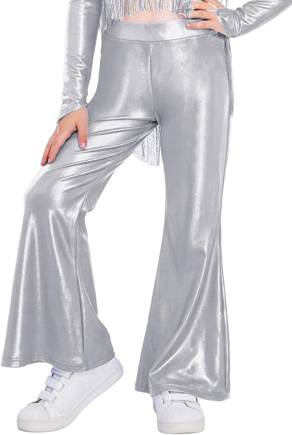 Hularka Girls Metallic Jazz Dance Pants Flared for Girls Metallic Flared Pants Flare Club Party