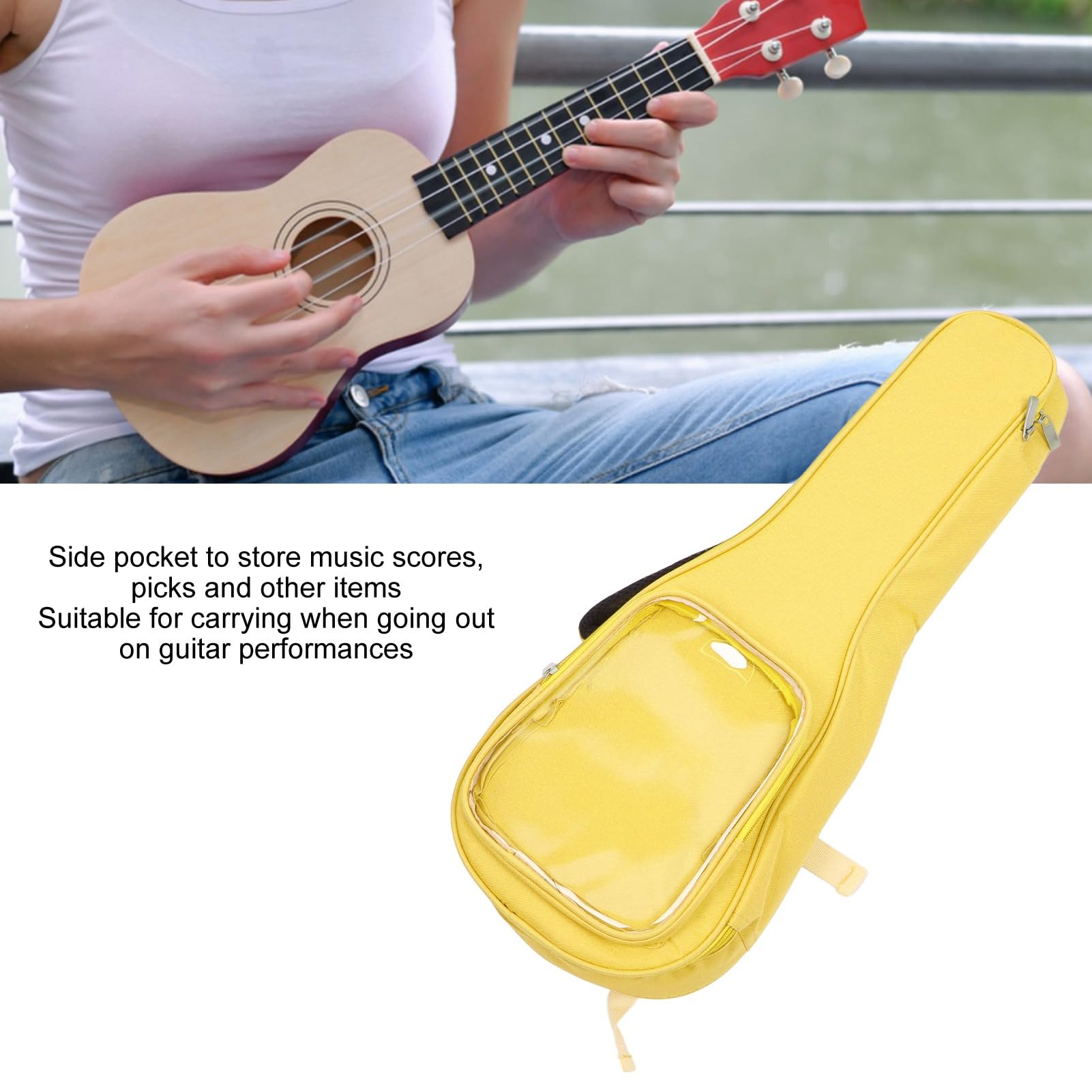 Mała torba na gitarę 58 cm – etui na ukulele z przezroczystą kieszenią boczną, plecak na instrumenty z tkaniny Oxford, opcje przenoszenia ręcznego i na ramię, wyściełana konstrukcja dla ochrony