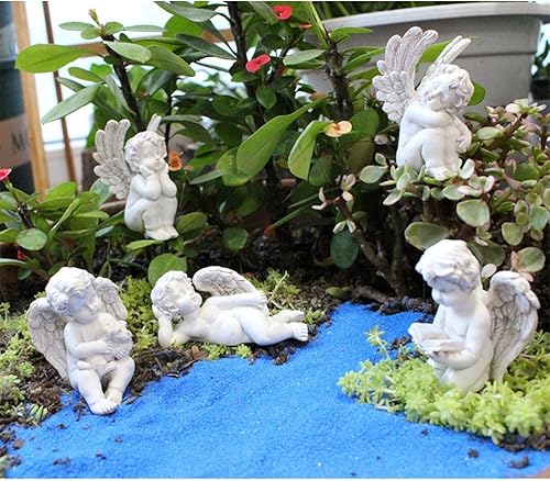 Miniatura 4 de 5 piezas de estatuas de ángel en miniatura, estacas de jardín de resina, maceteros de jardín en miniatura, figuritas de ángel, decoración