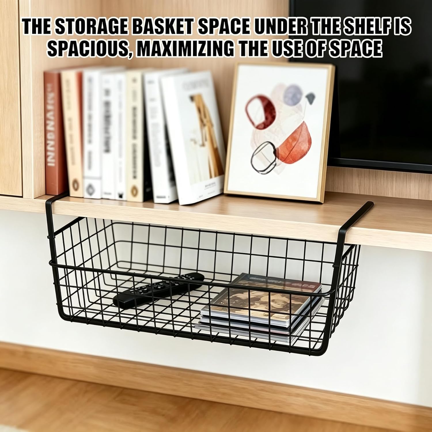 Metal Under Shelf Wire Storage Basket Multi-Purpose All Metal Under Shelf Wire Basket for Kitchen Office Pantry Multi Purpose Hanging Storage Basket for Desk and Bookshelf Bottom