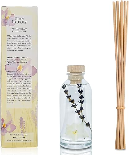 Miniatura 2 de Urban Naturals Lavender Vanilla - Juego de difusor de varillas  Ambientador con lavanda real y flores naturales  Aroma relajante que resulta un gran