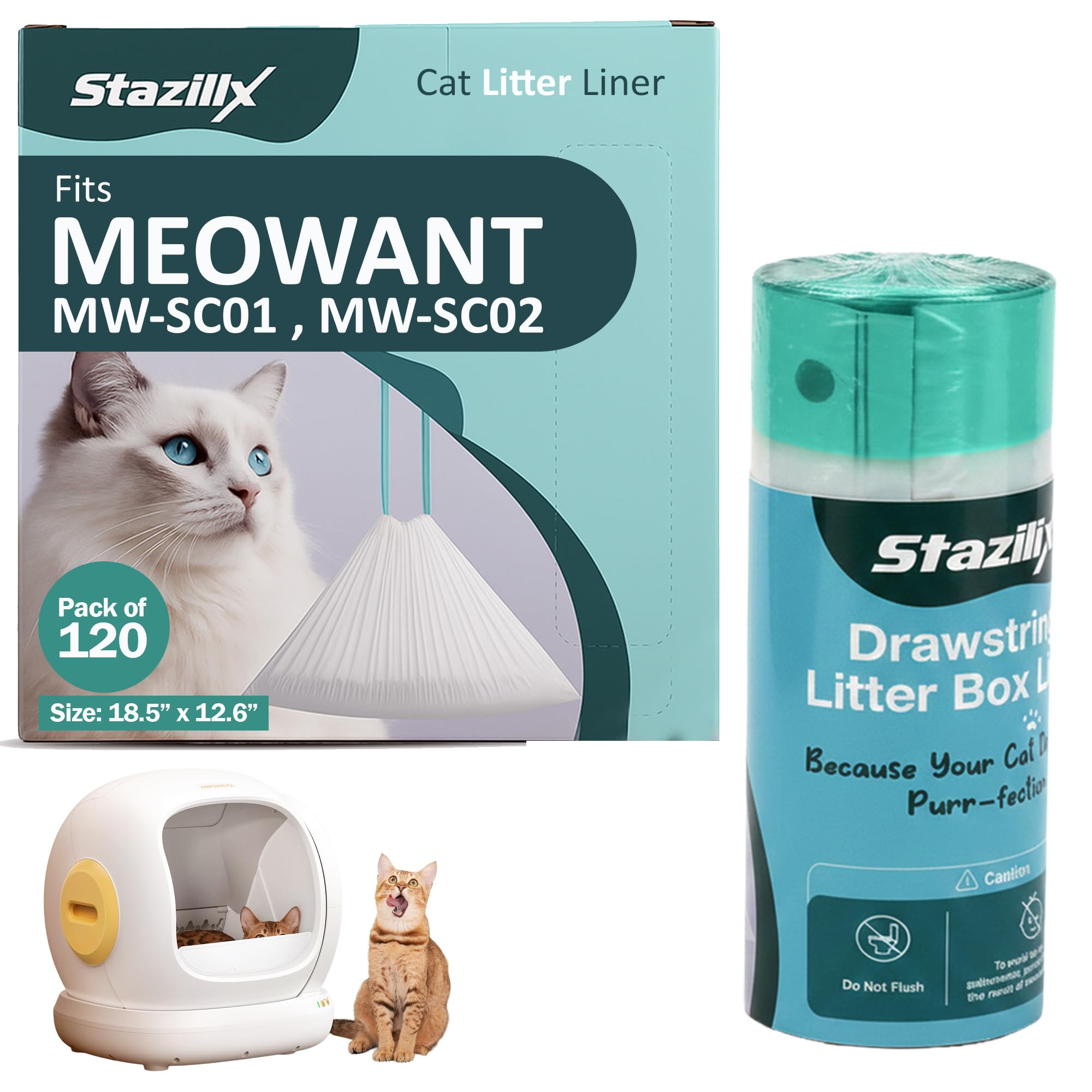 Cat Litter Liners Compatible with Meowant Litter Box MW-SC01/MW-SC02 – 120 Count, Extra Thick, Heavy Duty
