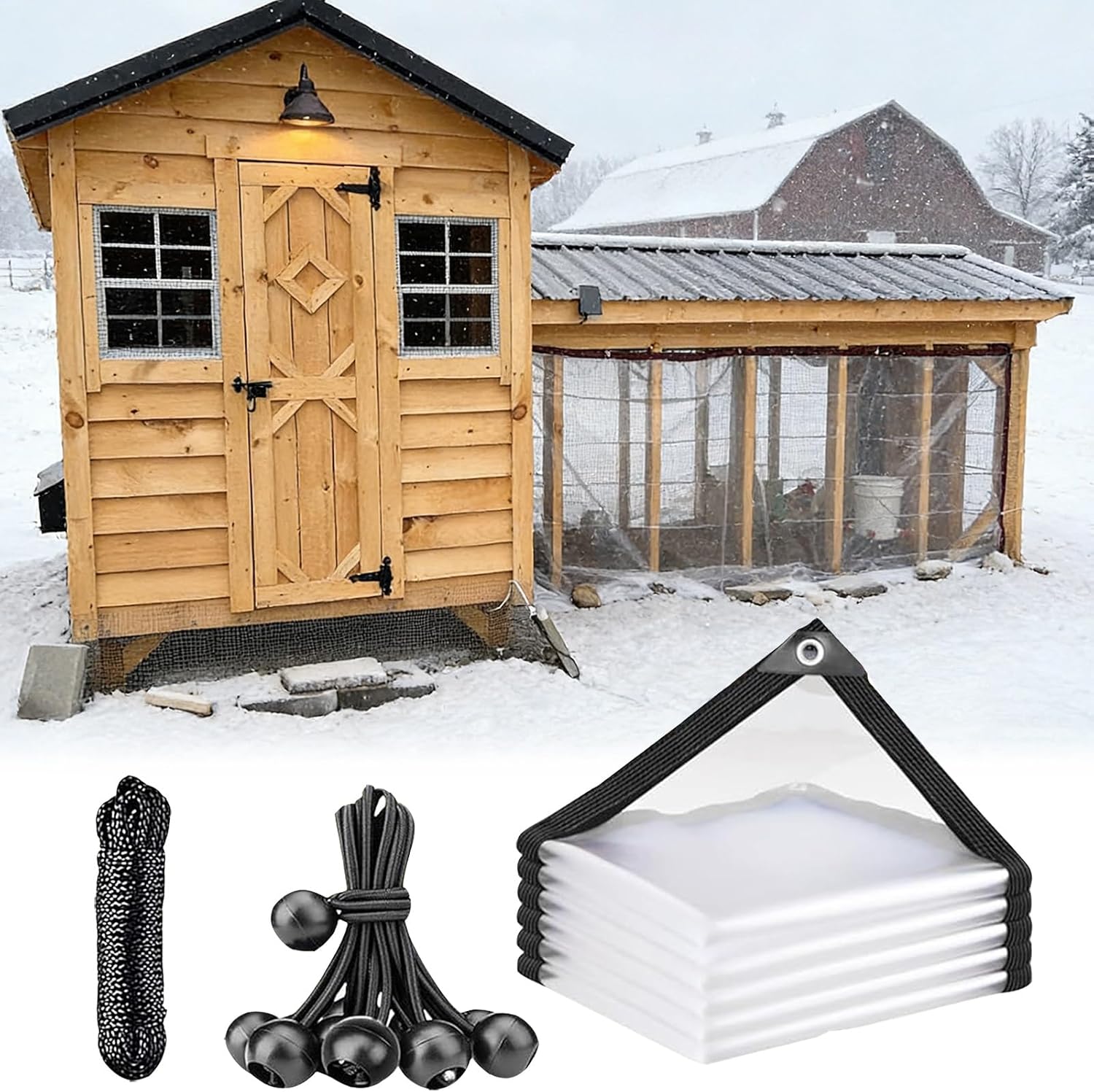 Heavy Duty Chicken Coop Clear Tarp with Grommets 9x20 FT All-Weather Waterproof PVC Vinyl Anti-Tear Cover for Poultry Cage, Patio Covering, Outdoor Farm Shed, Pheasantry Runway, Greenhouse & More