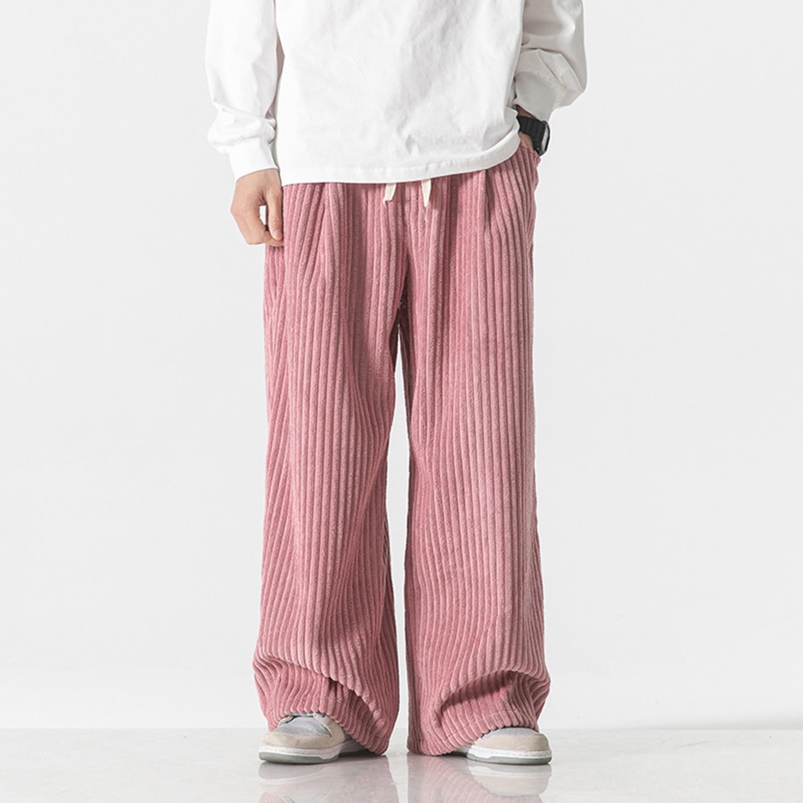 Pantaloni da uomo in velluto a coste con coulisse, a gamba larga, dritta, taglio dritto, per il tempo libero, grandi dimensioni, comodi, in stile vintage, pantaloni larghi, larghi, alla moda