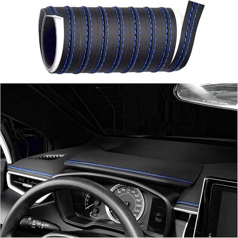 Fita de acabamento interno automotivo KVAEY em couro flexível azul – 2 m