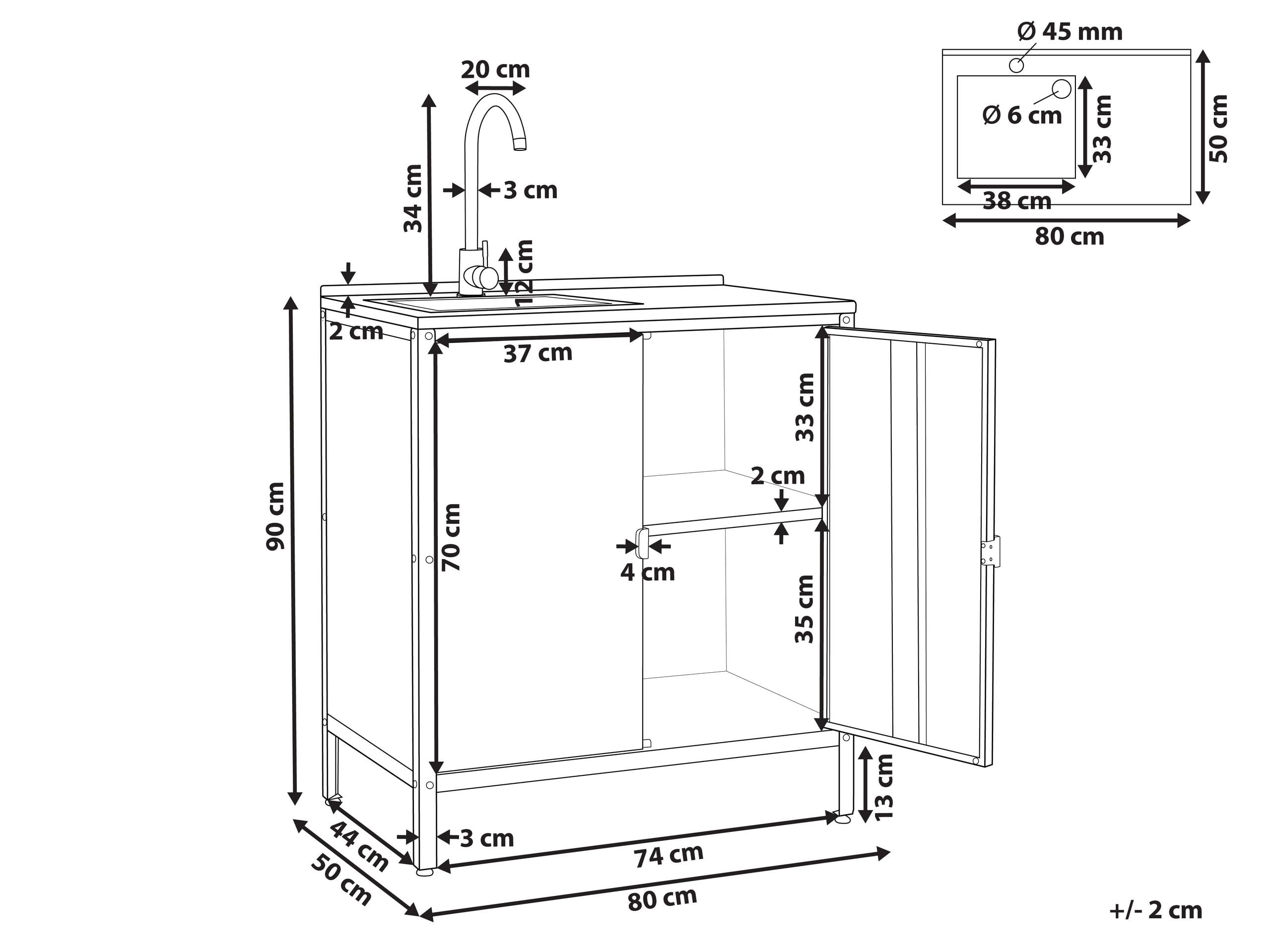 Beliani Commode de Jardin Noire Acier 2 Portes Evier Extérieure