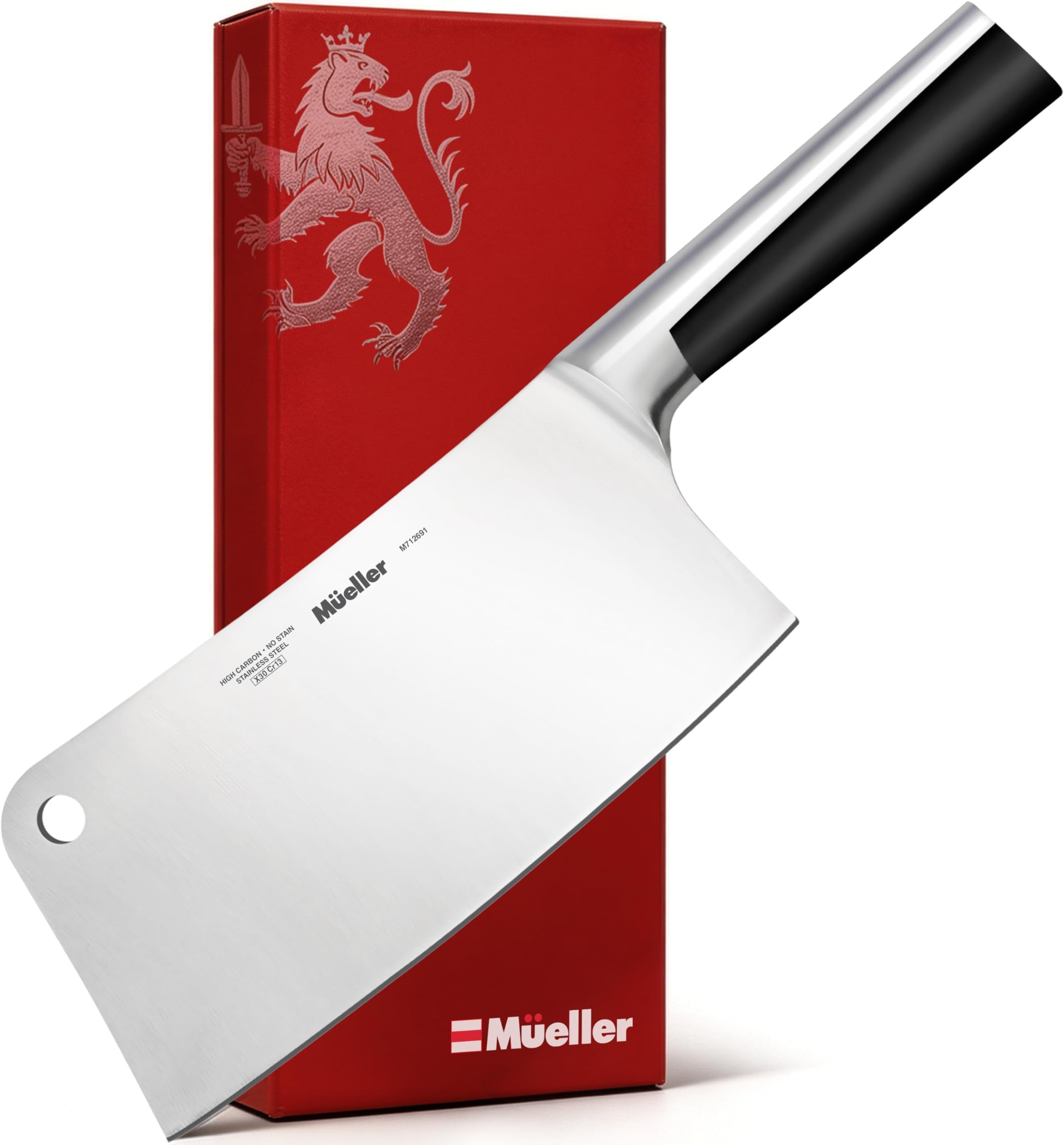 TUKIMA Mueller 7-inch Meat Cleaver Knife, Stainless Steel Professional Butcher Chopper, Stainless Steel Handle, Heavy Duty Blade for Home Kitchen and Restaurant, Valentines Day Gifts for Him