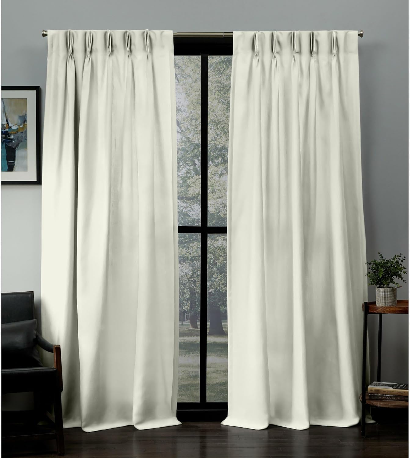 Villey Drapes Triple Pinch Pleated Blackout Curtains Thermal Insulated Room Darkening Window Treatments for Home/Office Pack of 1 Panel Hooks,