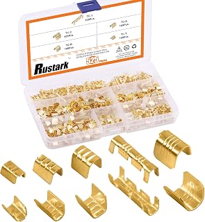 525 Pcs 5 Sizes U Shape Copper Ring Terminals Crimp Assortment Kit, Non-Insulated Cable Wire Spade Electric Butt Connector Set for Machinery, Electricity, Automotive(Gold)