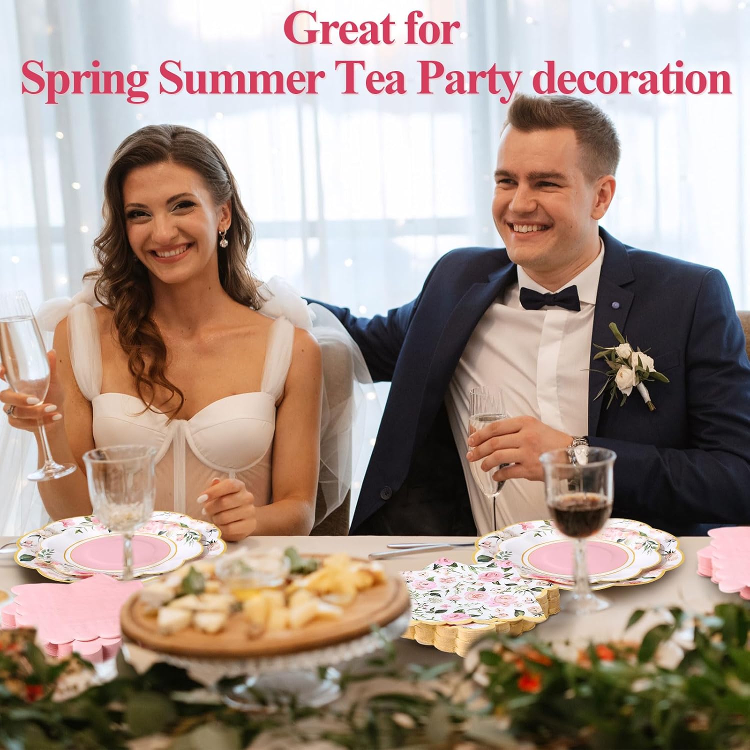 200 Pcs Wild Floral Party Supplies Pink Flower Disposable Paper Dinner Dessert Plates Luncheon Napkins Beverage Napkins for Wedding Birthday Baby Shower Bridal Tea Party Serves 50 Guests - Image 4