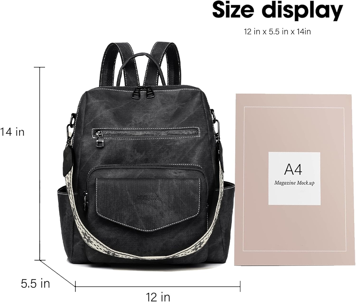 Backpack Purse for Women PU Leather Backpack Ladies Fashion Handbag Designer Shoulder Bag Small Travel Bag Black - Image 2