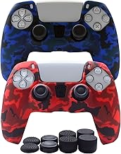 PS5 Controller Skin-Hikfly Silicone Cover for PS5 DualSense Controller Grips,Non-Slip Cover for Playstation 5 Controller- 2 x Skin with 8 x Thumb Grip Caps(Blue,Red)
