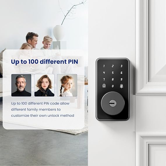 Biquole Keyless Entry Door Lock with Keypad-Electronic Door Lock with Code | Smart Deadbolt Lock for Front Door, Electronic Digital Keypad Deadbolt, Auto-Lock | One-time Codes | Easy Install | IP53