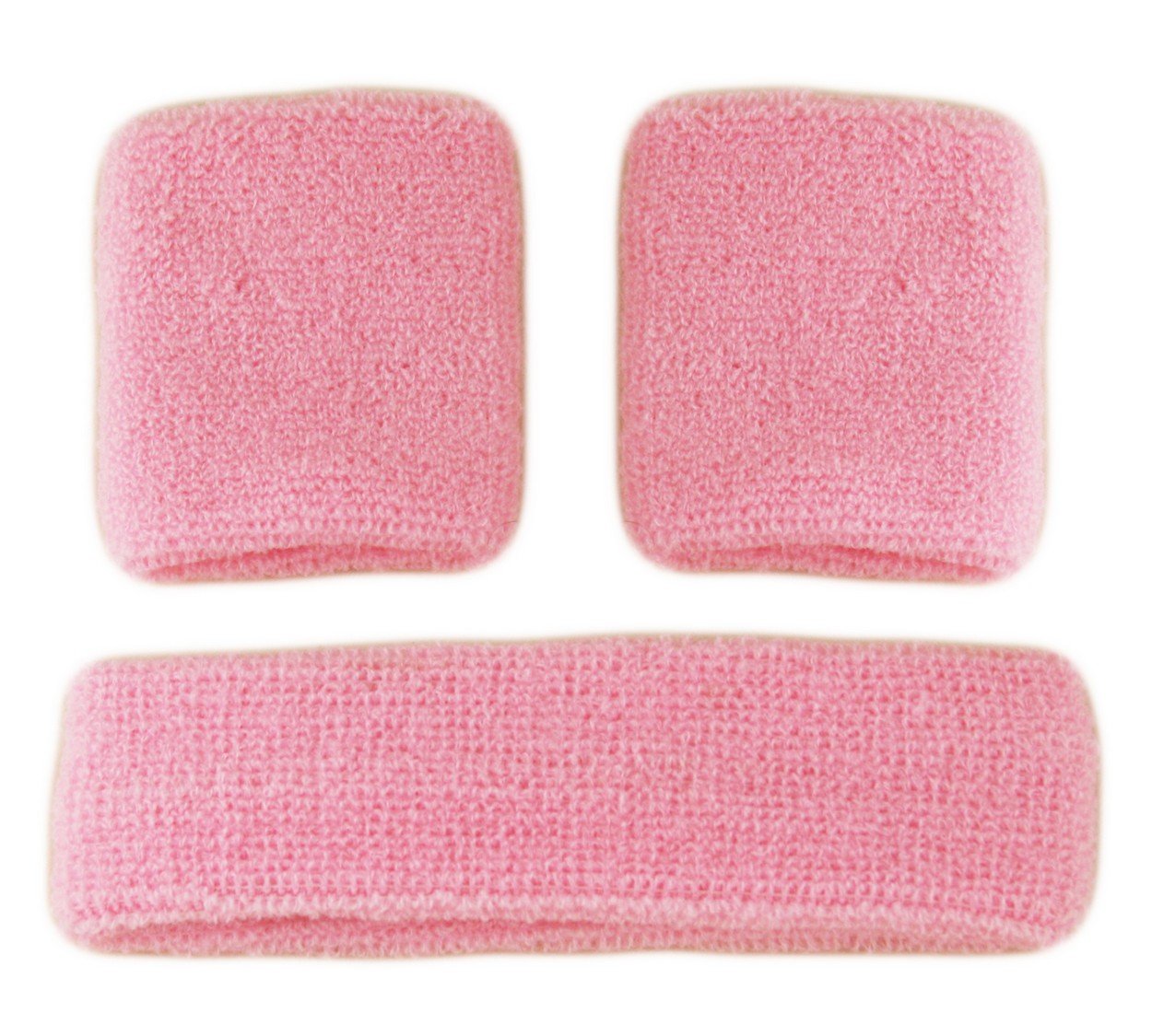 Itzu Men's Baby Pink Sweatbands Sweat Band Set Terry Cloth Gym - 1 X Headband - 2 X Wristbands In Many Colours! (Baby Pink)
