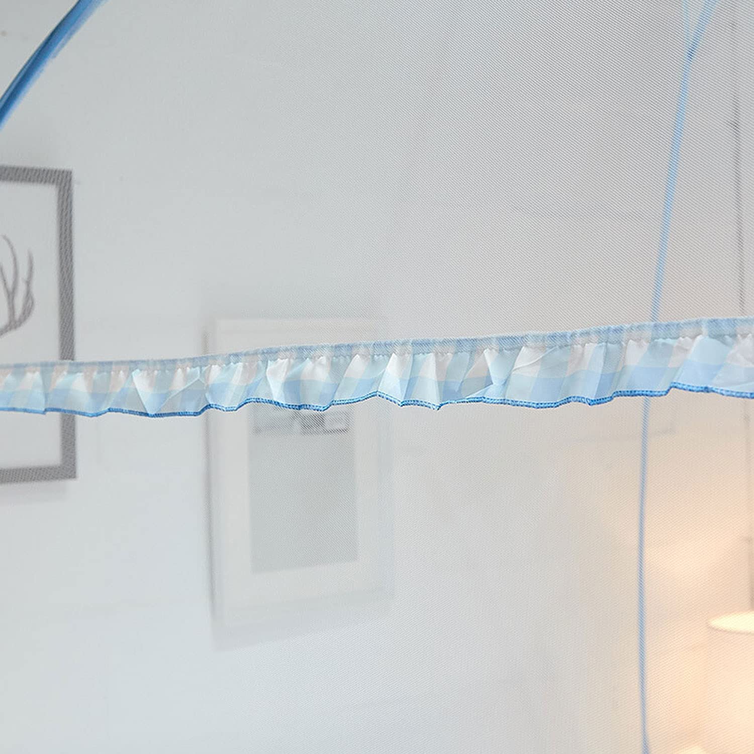 Zanzariera per letto pop-up pieghevole, zanzariera da viaggio, tenda da campeggio per camera da letto, campeggio, facile da installare, a maglia fine (blu, 200 x 150 x 150 cm)