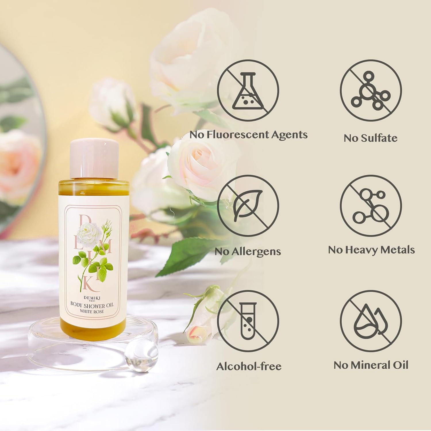 DEMIKI Bath Loofah Sponge & Shower Oil Body Wash, 1.62 fl.oz (48ml), Hydrating & Nourishing for Sensitive Skin, Soft Exfoliating Body Sponge, Winter Care Bath Oil