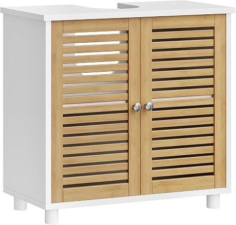 Meuble sous Lavabo,Armoire de Salle de Bain avec Tiroir,2 Cases Derrière la Porte, Meuble de Salle de Bain avec Étagères Réglable, Moderne Armoire sous Vasque, 30 x 75 x 60 cm, Blanc