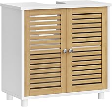 Bathroom Cabinet with Bamboo Doors, Bathroom Cabinet with Lots of Storage Space, Height-Adjustable Shelf, Freestanding Bathroom Cabinet, 30 x 60 x 60 cm, White
