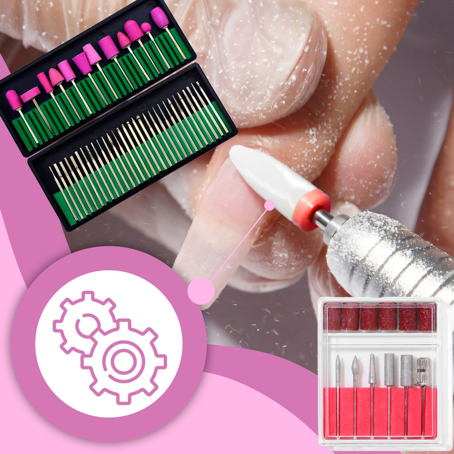 Retoo Fresa Professionale per Manicure e Pedicure, 45.000 giri/min, 65W, 48 punte, Fresa elettrica per unghie, smerigliatrice gel acriliche pedicure pedale cambio direzione