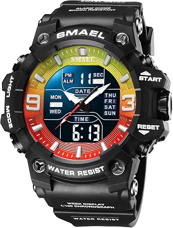 SMAEL 8049 Sports Watch Waterproof Men Digital Watch Mens Digital Watches Colorful Red Green