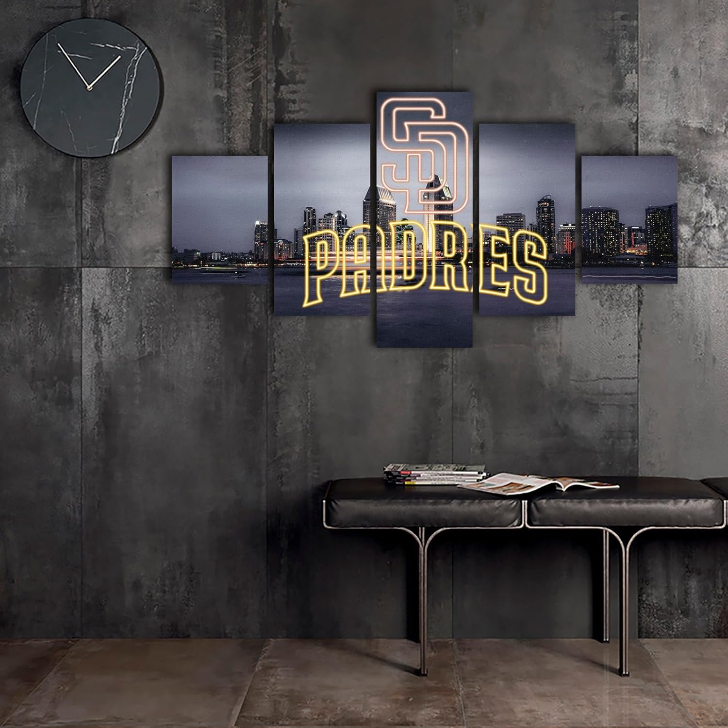 Neon effect Padres Sign With San Diego California Photography Poster (5-Panel Framed Canvas Printing Full Size: 60x100cm) Home Decor Man Cave Wall Art - Image 5