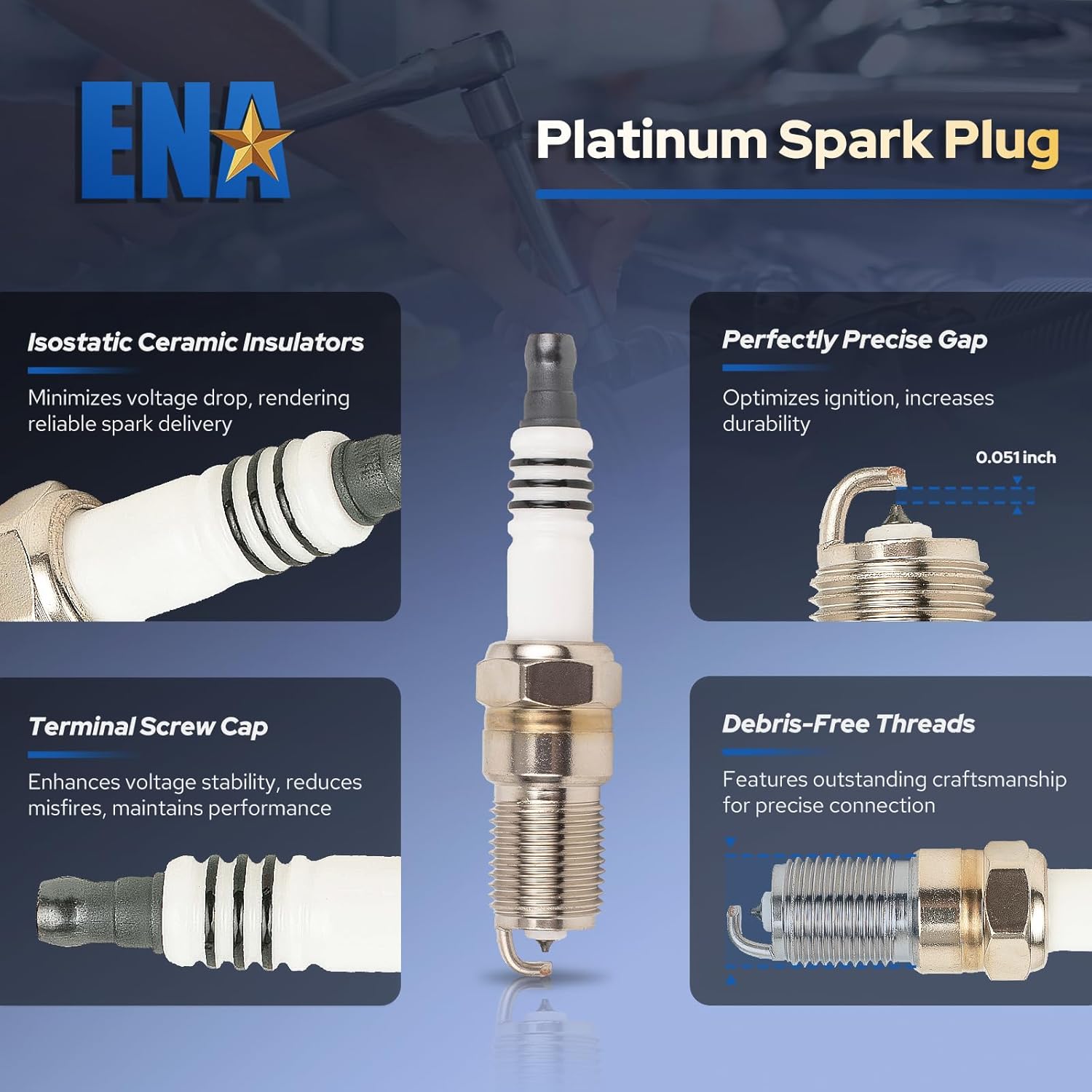 ENA Platinum Spark Plugs Compatible with Ford F150 F250 E150 Econoline Explorer Mustang Thunderbird Lincoln Mark Mercury Cougar Grand Mazda 3 5 6 3.0L 4.6L 1985-2011 Replacement for SP432 Pack of 8
