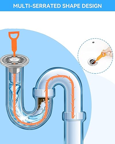 Miniatura 4 de Paquete de 6 quitaobstrucciones de drenaje, serpiente de drenaje flexible para una limpieza eficaz del cabello y los desechos en el fregadero o la