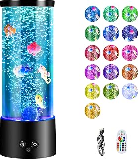 Bubble Fish Lamp, 17 Colors Aquarium Liquid Motion Lamps Sensory Bubble Tube Lamp, Artificial Fish Tank Tabletop Night Light for Birthday Christmas Gifts Home Decor, Stress Relief