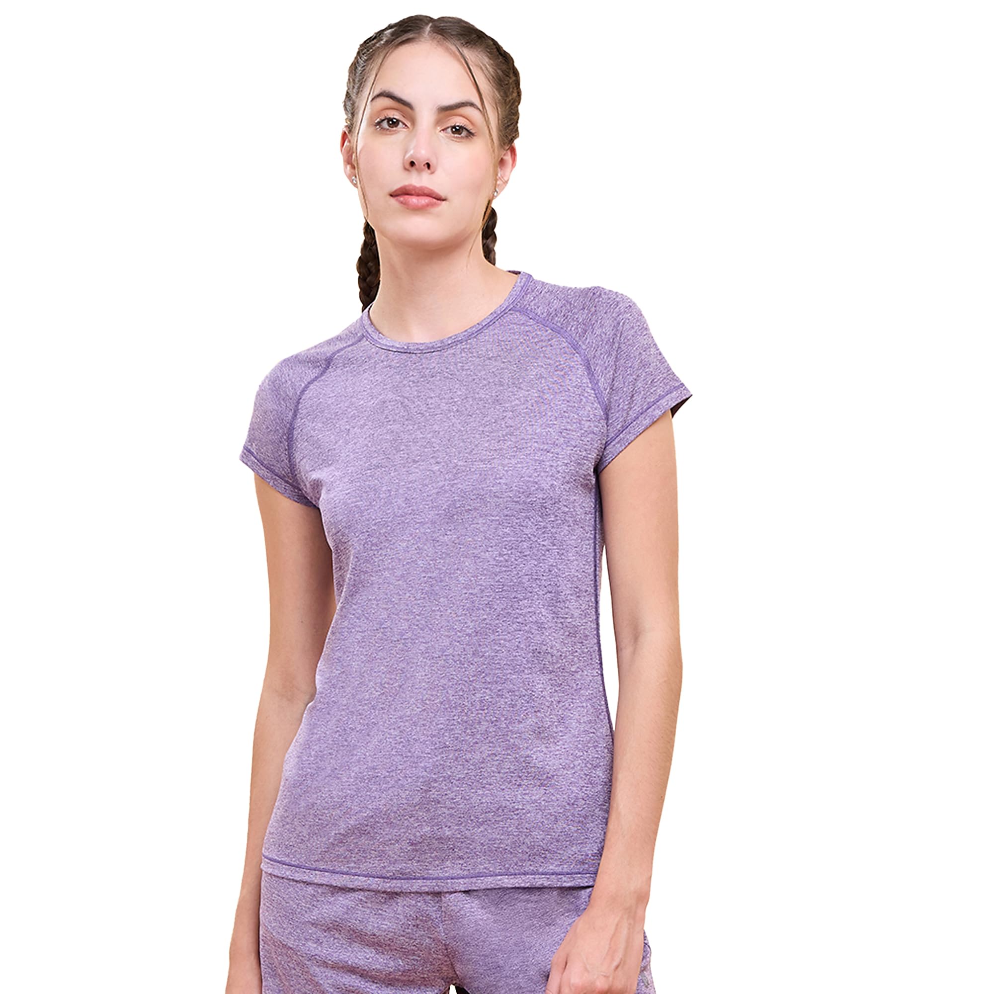 Women's E089 Athleisure Slim Fit Short Sleeve Raglan Scoop Neck Slim Active Tee with Reflective Graphic On Back-image-39