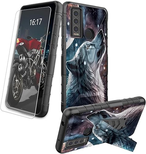 Miniatura 312 de AT&T Calypso 2 (U319AA) Funda con protector de pantalla de vidrio templado resistente con función atril integrado para debut de críquet, ciervo