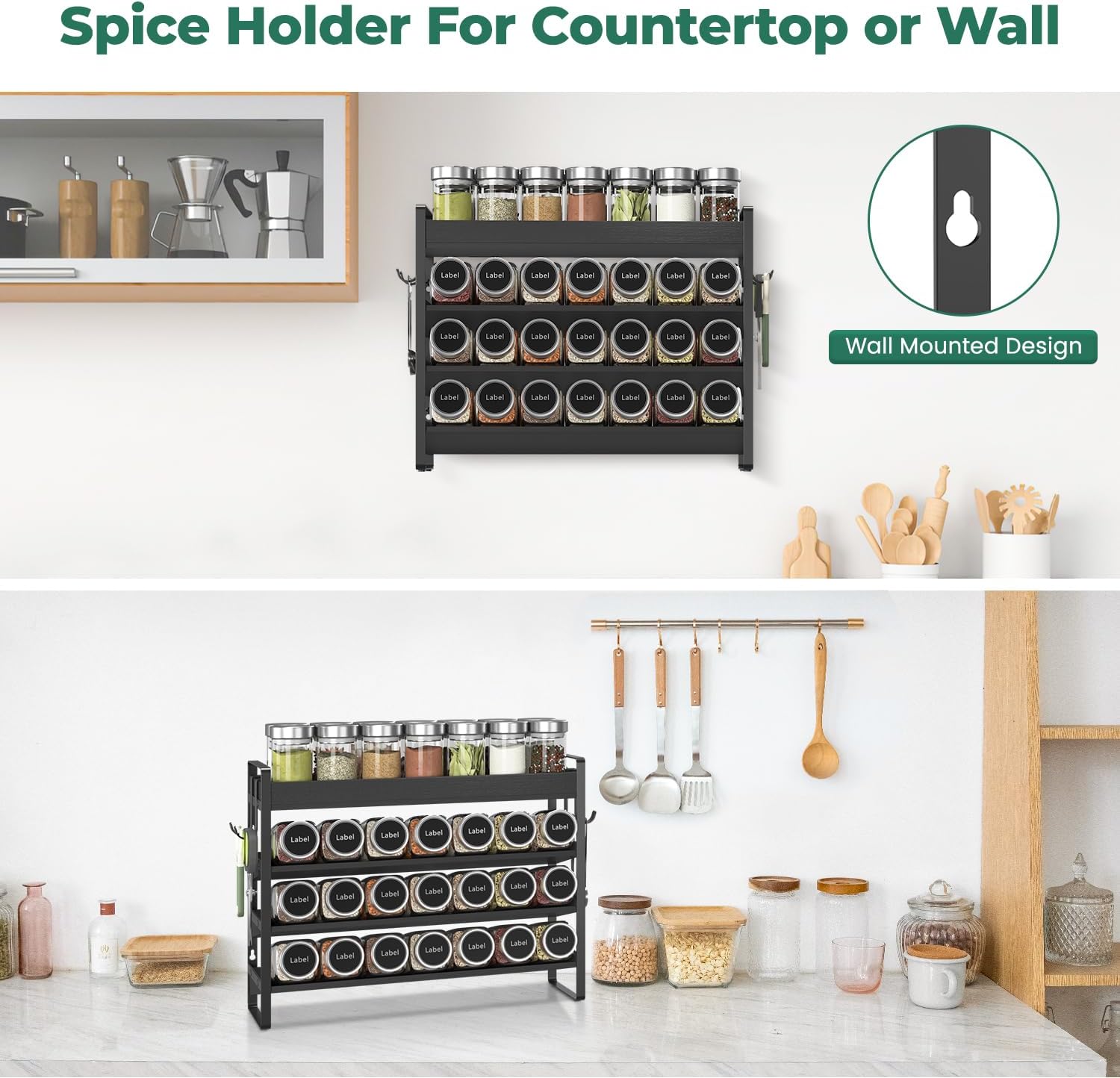 EsLuker.ly Spice Seasoning Rack Organizer Kitchen Countertop, 4 Tier Bamboo