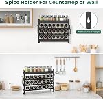 EsLuker.ly Spice Seasoning Rack Organizer Kitchen Countertop, 4 Tier Bamboo Spice Shelf Holder Storage with 4 Hooks, Wall Mounted Freestanding Stand for Pantry, Black(Jars Not Included)