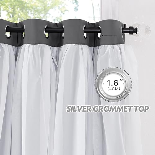 Vista 126 de PONY DANCE Cortinas decorativas para niñas, cortinas decorativas para niños, cortina de doble capa con volantes, superposición para oscurecer