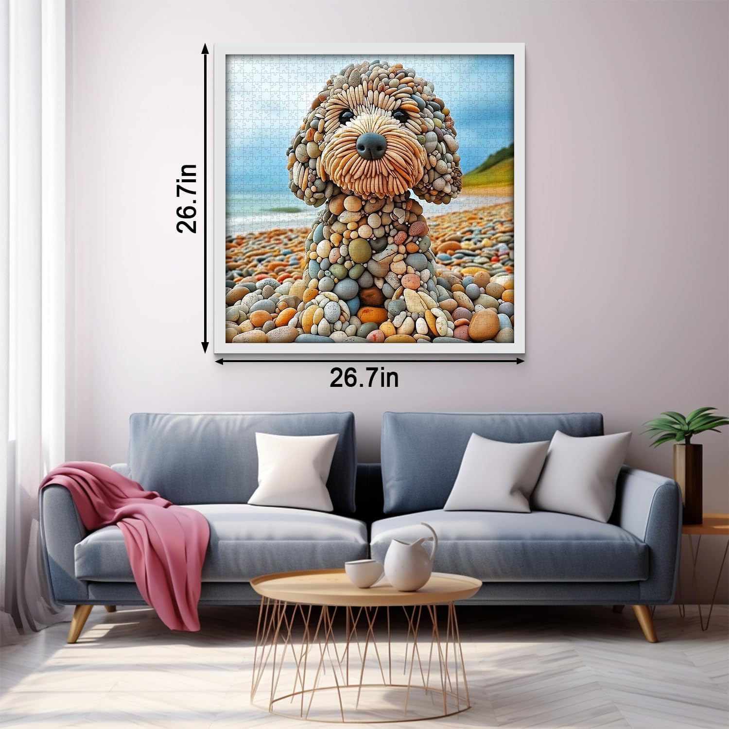 PICKFORU Funny Dog Jigsaw Puzzles 1000 Pieces for Adults, Summer Beach Guardian Dog Puzzle Cute, Interesting Seaside Stone Puppy Theme as Home Decor