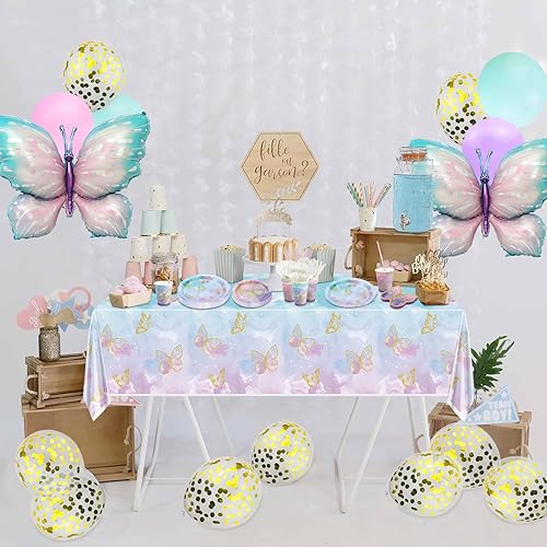Miniatura 5 de 166 decoraciones de cumpleaños de mariposa, incluye platos de papel de mariposa, servilletas, vasos, mantel y pajitas para decoraciones de