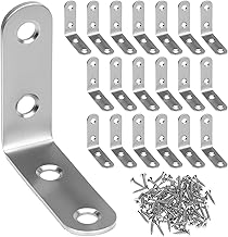 QWORK® Stainless Steel L Brackets for Wood, 20Pcs 50x50mm Corner Brace with Screws, 90 Degree L Shaped Brackets for Furniture Fixation
