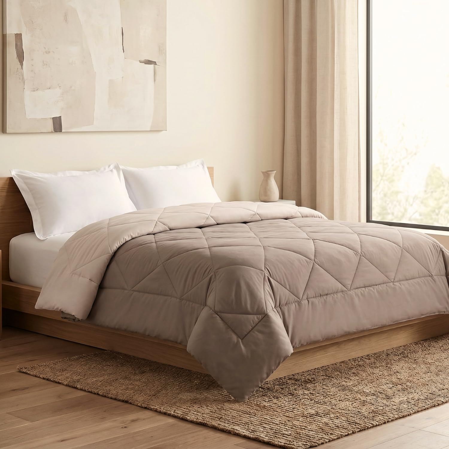 Rivermoor Comfy Flip Solid Reversible Double Comforter | Ultra Soft 120 GSM Wadding | Micro Polyester Comforters | Lightweight, Breathable, Comforter for AC Room | Sand & Coco | 200 x 220 cm-image-41