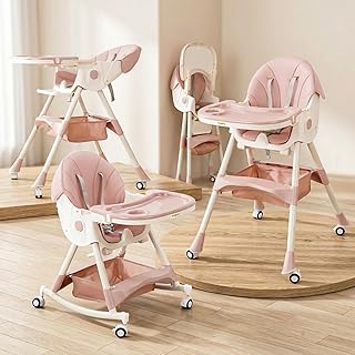 BAYBEE 3 in 1 Convertible High Chair with Adjustable Height and Footrest,Baby Toddler Feeding Booster Seat with Tray,Wheel...