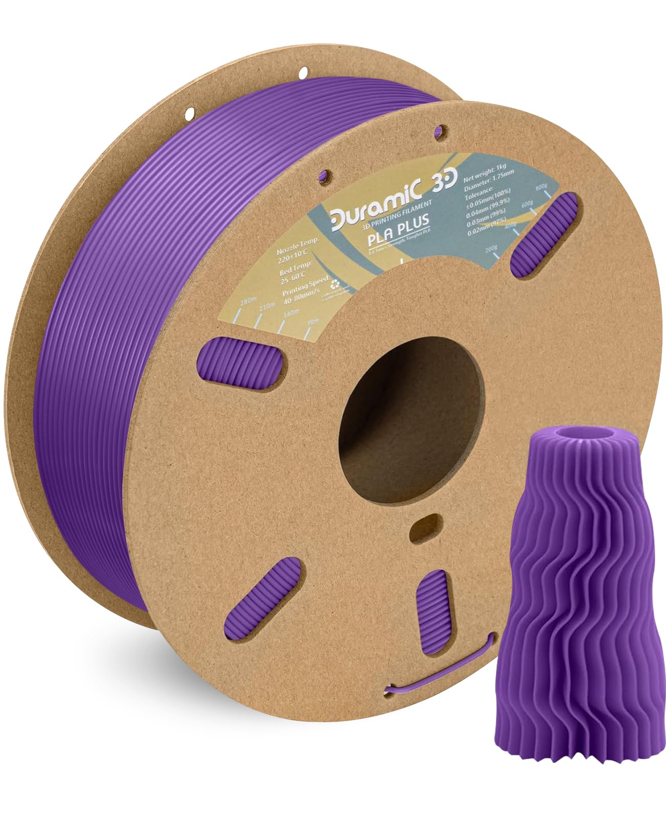 DURAMIC 3D PLA+ Filament 1.75mm 1Kg Purple, PLA Plus Filament 1Kg Spool(2.2lbs) Tougher and Stronger, Dimensional Accuracy Probability +/- 0.02mm