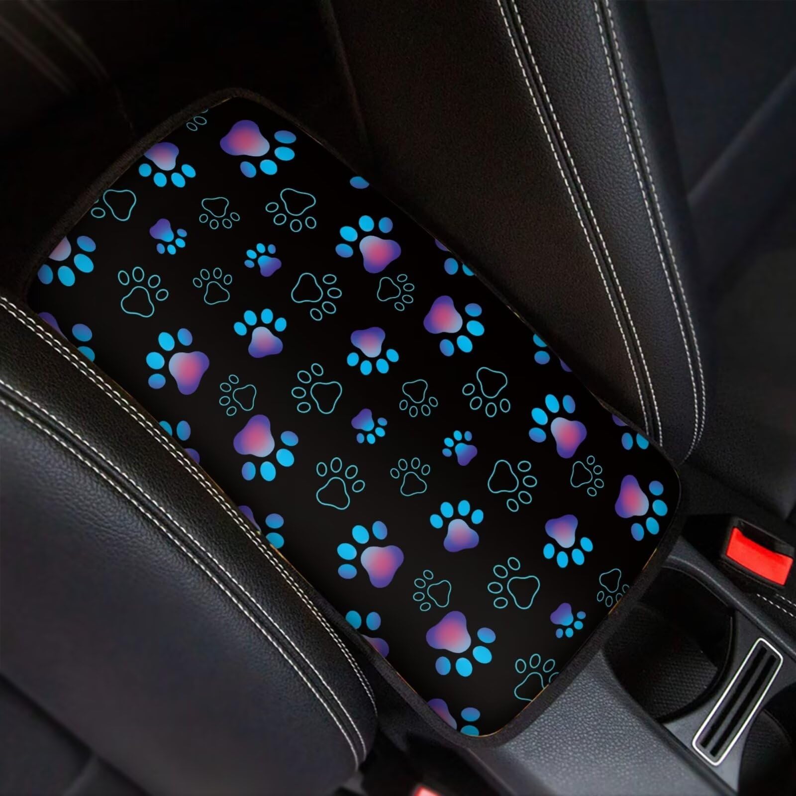 UNICEU Purple Dog Paws Auto Center Console Armrest Pads for Dog Owner,Anti Slip Easy to Install Automotive Armrest Cushion Scratch Proof Auto Seat Box