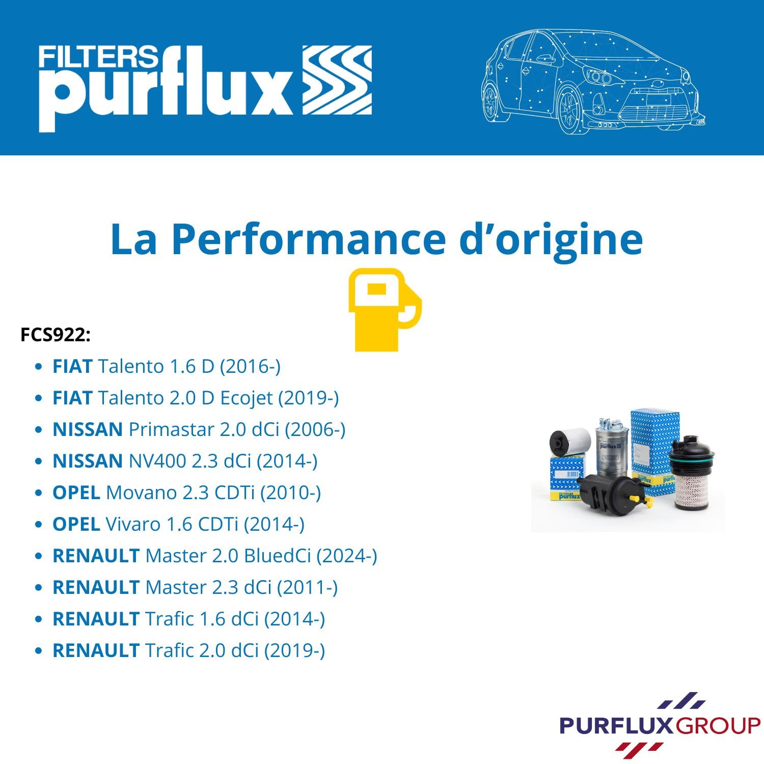 PURFLUX FCS922 Filtro carburante Cartuccia filtro Compatibilità con MERCEDES-BENZ VITO Furgonato W447 VITO Tourer W447 VITO Mixto W447 Classe X 470 Marco Polo Camper W447, OPEL Movano B Van X62
