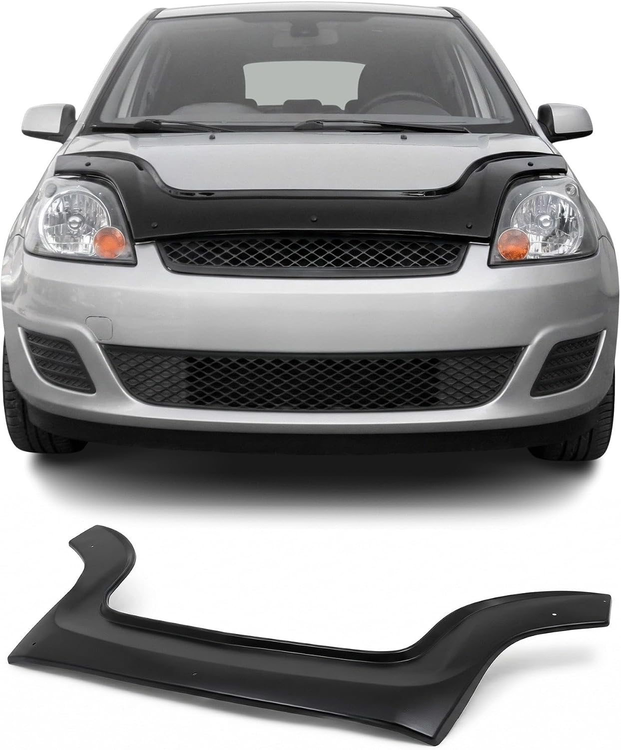 Front Hood Deflector Bugflector/Bug Shield Compatible with Ford Fiesta 2002-2008, Low Profile Hood Protector, ABS Bug Guard Design, Auto Exterior Accessories, Black