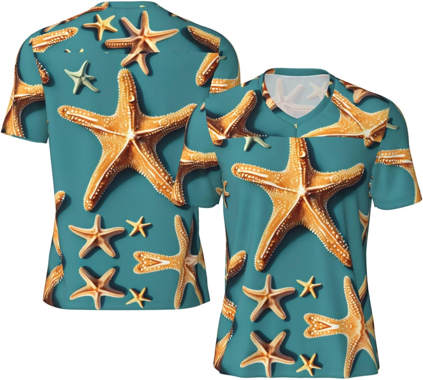 Beach Starfish Rugby Football Jersey for Men, Comfortable V-Neck Loose Fit Top for Team Sports Athletics
